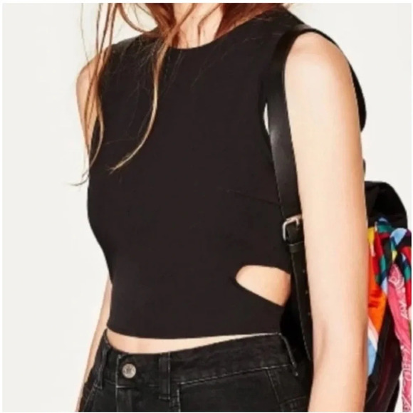 Zara black size medium crop tank top vest cutout with adjustable back strap - Picture 1 of 6